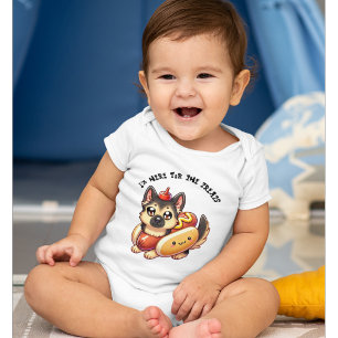 Shepherd Dog in a Hot Dog Costume, Funny Halloween Baby Bodysuit