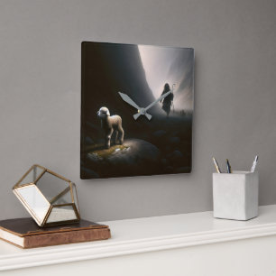 Shepherd Finding a Lost Lamb Square Wall Clock