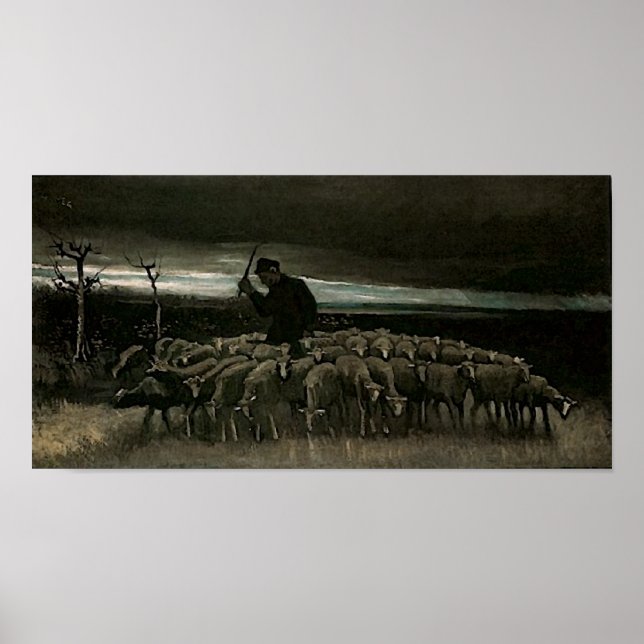 Shepherd, Flock of Sheep Van Gogh Fine Art Poster (Front)