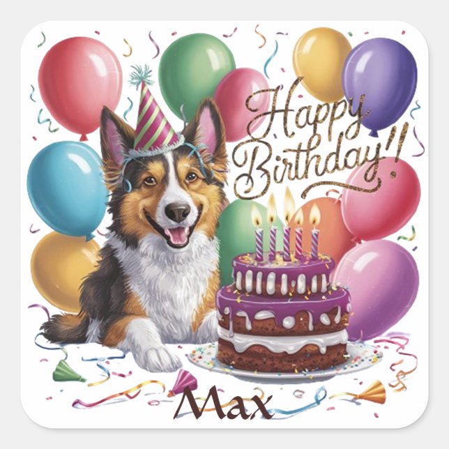 Shepherd Happy Birthday Square Sticker (Front)
