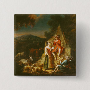 Shepherd Playing a Flute 15 Cm Square Badge
