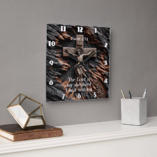 Shepherd’s Light: Psalm 23:1 Square Wall Clock