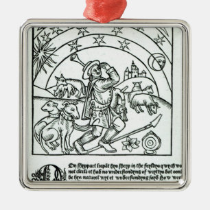 Shepherd under Sun, Moon and Stars Metal Ornament