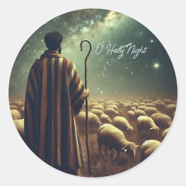 Shepherd Watching His Flock Inspirational Classic Round Sticker (Front)