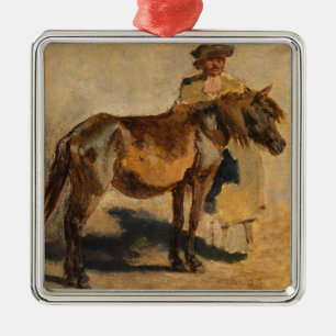 Shepherd With a Horse (Equine Art) Metal Ornament