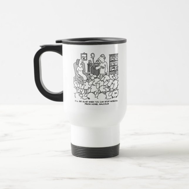 Shepherd Working from Home with his Sheep Travel Mug (Left)