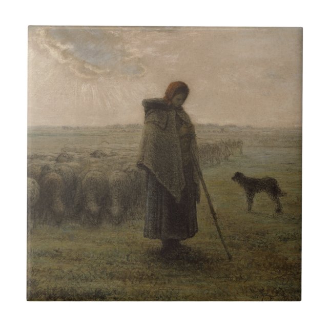 Shepherdess and Her Flock | 1862-63 Ceramic Tile (Front)