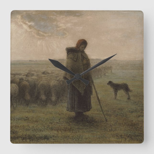 Shepherdess and Her Flock | 1862-63 Square Wall Clock (Front)