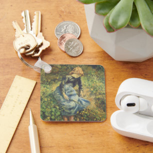Shepherdess by Camille Pissarro, Vintage Fine Art Key Ring