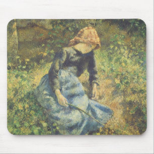 Shepherdess by Camille Pissarro, Vintage Fine Art Mouse Pad