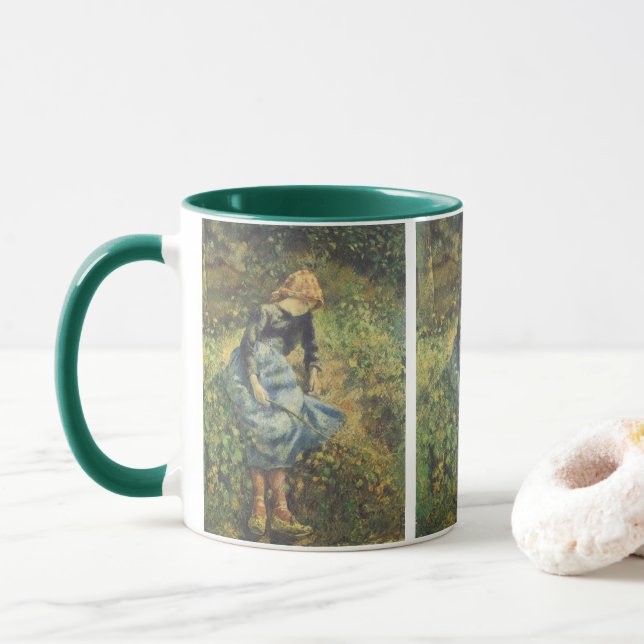 Shepherdess by Camille Pissarro, Vintage Fine Art Mug (With Donut)