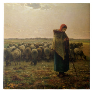 Shepherdess with her Flock, 1863 Ceramic Tile