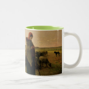 Shepherdess with her Flock, 1863 Two-Tone Coffee Mug