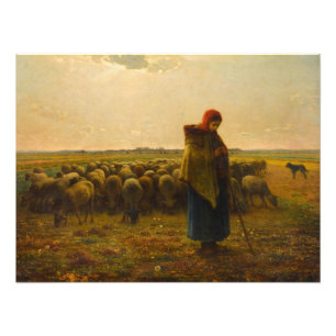 Shepherdess with her Flock by Jean-Francois Millet Photo Print