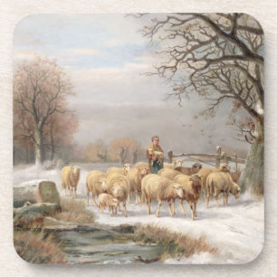 Shepherdess with her Flock in a Winter Landscape ( Coaster