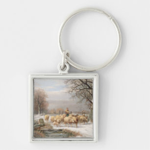 Shepherdess with her Flock in a Winter Landscape ( Key Ring