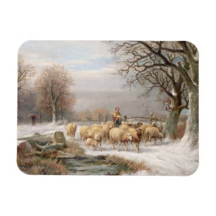Shepherdess with her Flock in a Winter Landscape ( Magnet