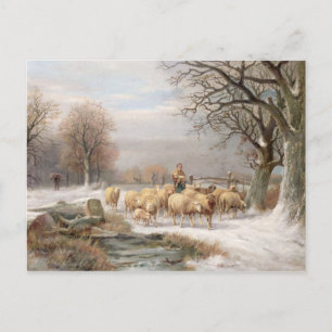 Shepherdess with her Flock in a Winter Landscape ( Postcard