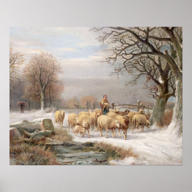Shepherdess with her Flock in a Winter Landscape ( Poster (Front)