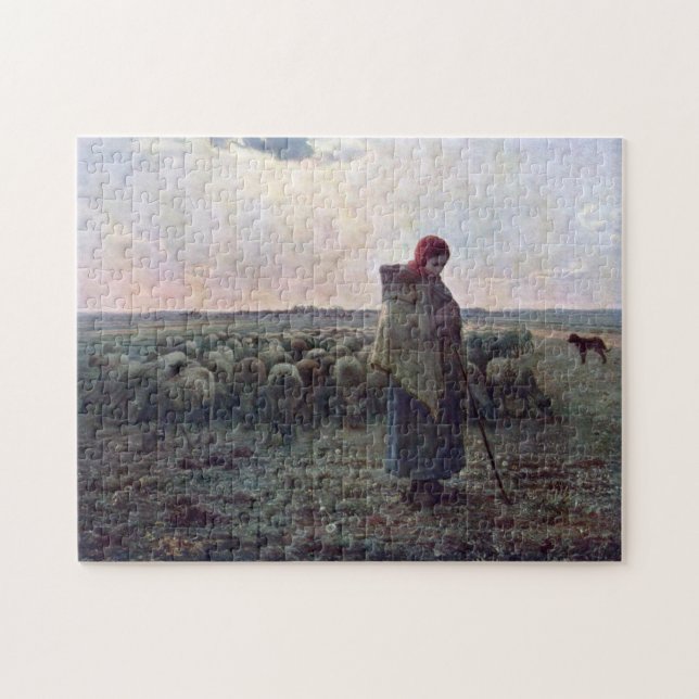Shepherdess with Her Flock, Jean-Francois Millet Jigsaw Puzzle (Horizontal)