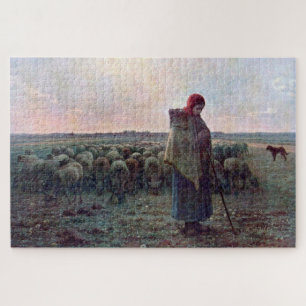 Shepherdess with Her Flock, Jean-Francois Millet Jigsaw Puzzle