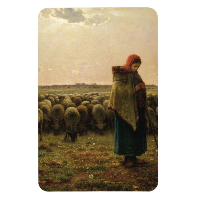 Shepherdess With Her Flock Jean-Francois Millet Magnet (Vertical)