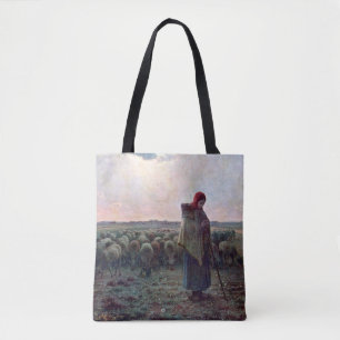 Shepherdess with Her Flock, Jean-Francois Millet Tote Bag