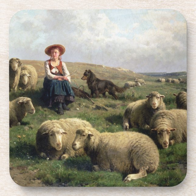 Shepherdess with Sheep in a Landscape Coaster (Front)