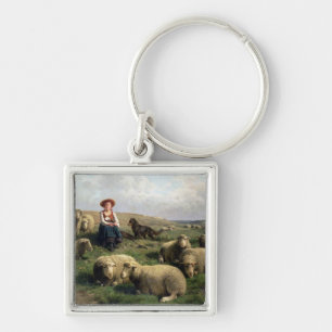Shepherdess with Sheep in a Landscape Key Ring
