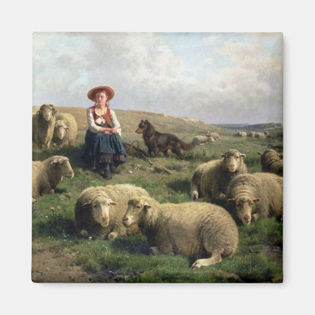 Shepherdess with Sheep in a Landscape Magnet (Front)