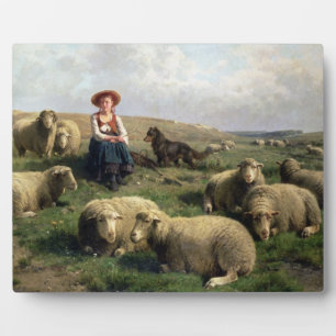 Shepherdess with Sheep in a Landscape Plaque