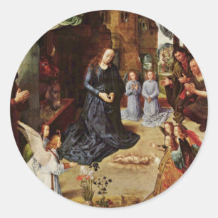 Shepherds and Angels Adore Him Classic Round Sticker