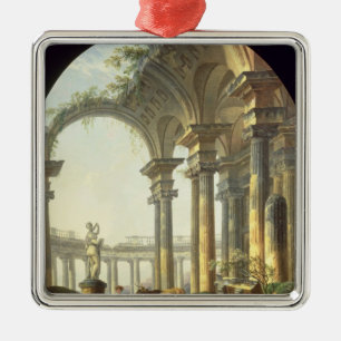 Shepherds with Animals in a Classical Landscape Metal Ornament