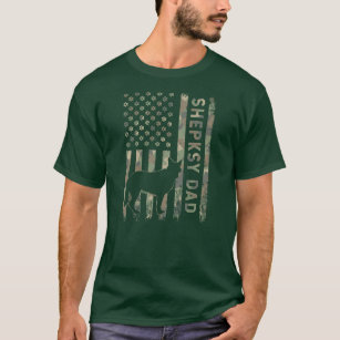 Shepsky Dad German Shepherd Husky Camo USA Flag  T-Shirt
