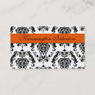 Sherbet Orange Black Damask Lace Business Cards