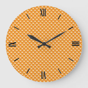 Sherbet orange, enamel look, studded grid large clock