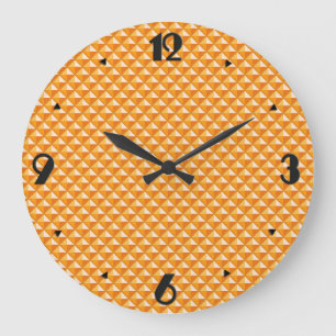 Sherbet orange, enamel look, studded grid large clock