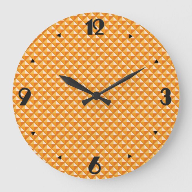 Sherbet orange, enamel look, studded grid large clock (Front)