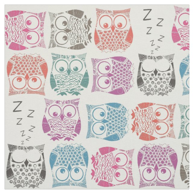 sherbet owls light fabric (Swatch)