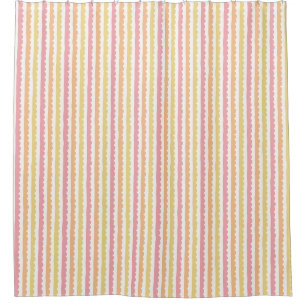 Sherbet Pink, Orange and Lemon Scalloped Stripe Shower Curtain