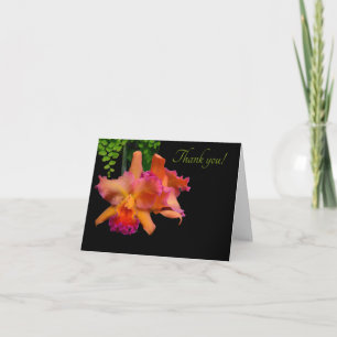 Sherbet Pink, Red & Orange Orchids Thank You Card