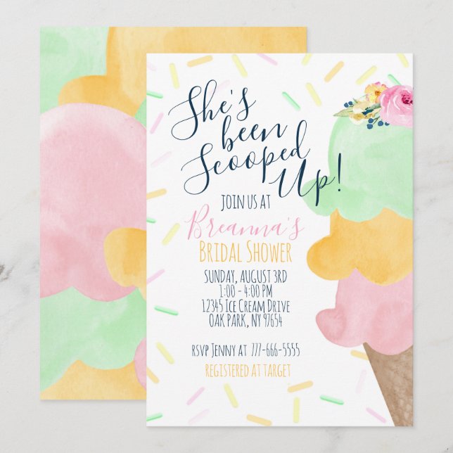 Sherbet Scooped Up Ice Cream Bridal Shower Invitation (Front/Back)