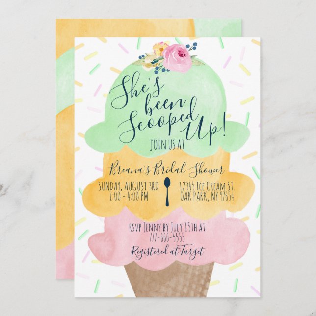 Sherbet Scooped Up Ice Cream Bridal Shower Invitation (Front/Back)
