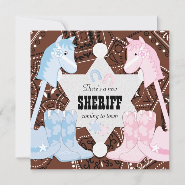 Sheriff Cowboy Gender Reveal Party Invitations (Front)