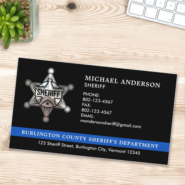 Sheriff Custom Law Enforcement Thin Blue Line Logo Business Card (Creator Uploaded)