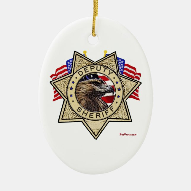 Sheriff Deputy Badge Ceramic Tree Decoration (Front)
