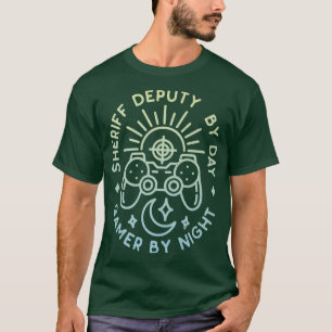 Sheriff Deputy By Day Gamer By Night Distressed De T-Shirt