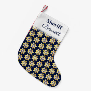 Sheriff Gold Star Badge Patterned Personalized Small Christmas Stocking