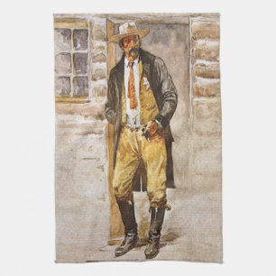 Sheriff Portrait by Seltzer, Vintage West Cowboy Tea Towel