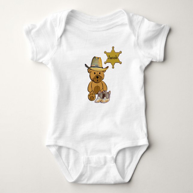 Sheriff Teddy Bear Cowboy Personalised Baby Tee (Front)